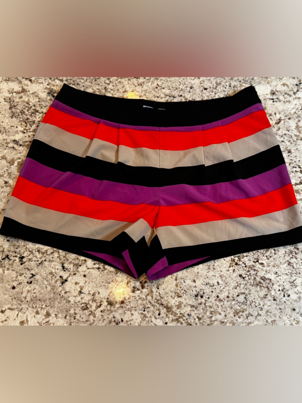 Cynthia Rowley Striped High-Waist Shorts in Black, Red, Purple, Cream